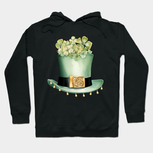 St Patrick's Day Leprechaun Hat and Clover with Gold Beads Hoodie by mw1designsart